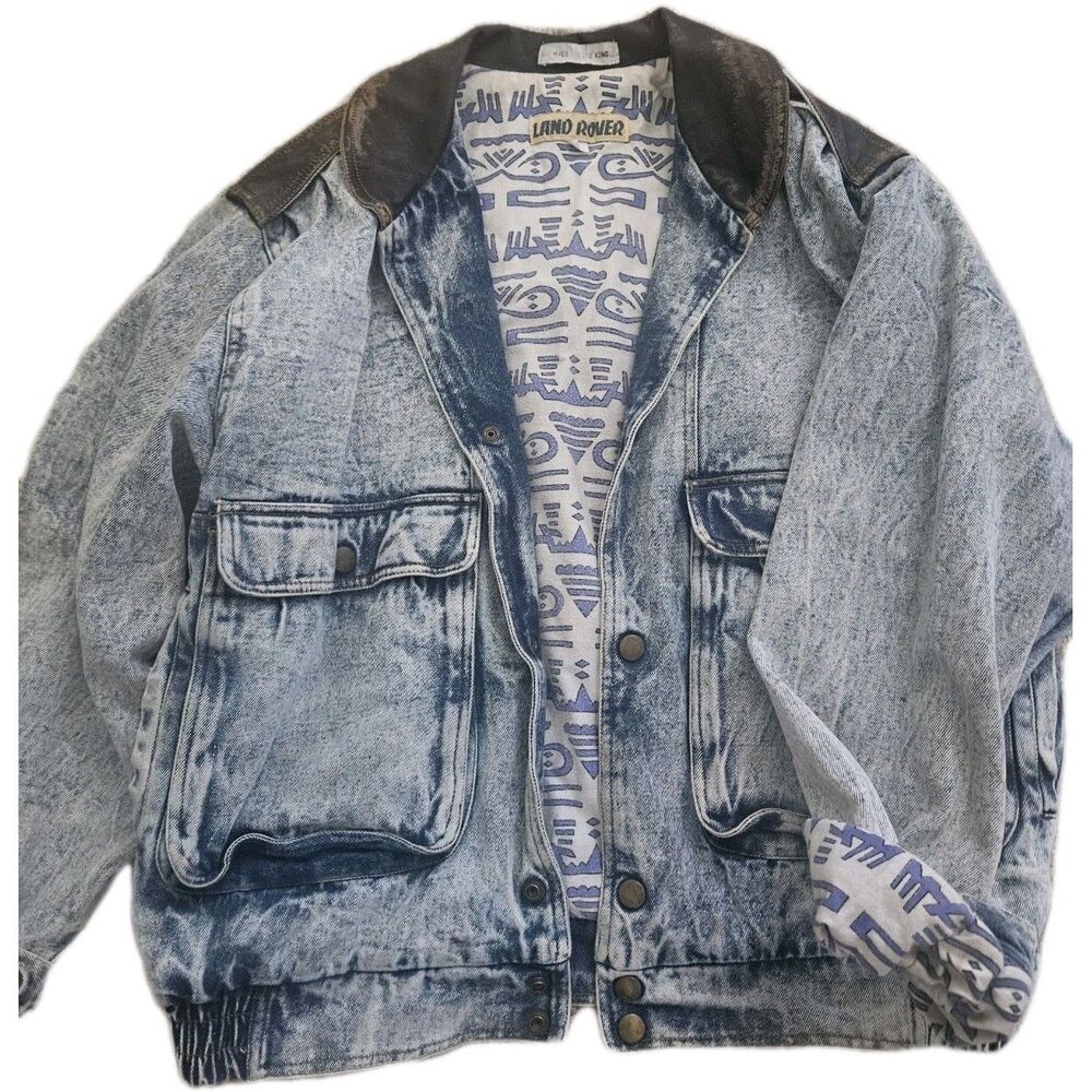 Land Rover Vintage Stone Wash Jean Jacket With Leather  Size L